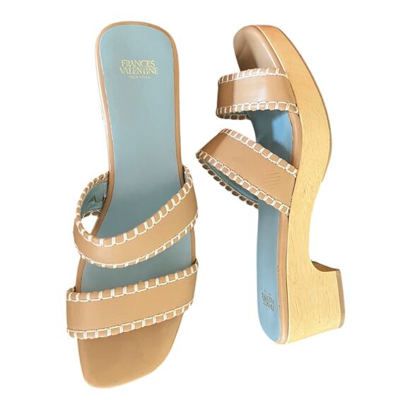 FRANCES VALENTINE Leather Sandals Clogs Wooden Soles Platform Slides Italy 9 EUC - Picture 13 of 13